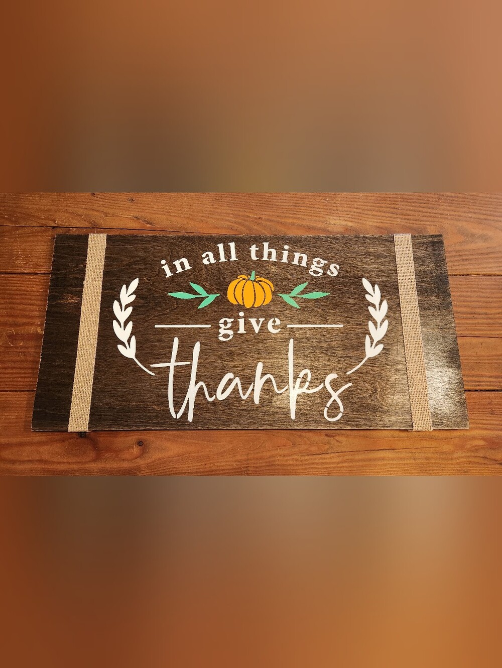 New, Handmade Rustic Wood Sign-"In All Things Give Thanks" Pumpkin Wall Art